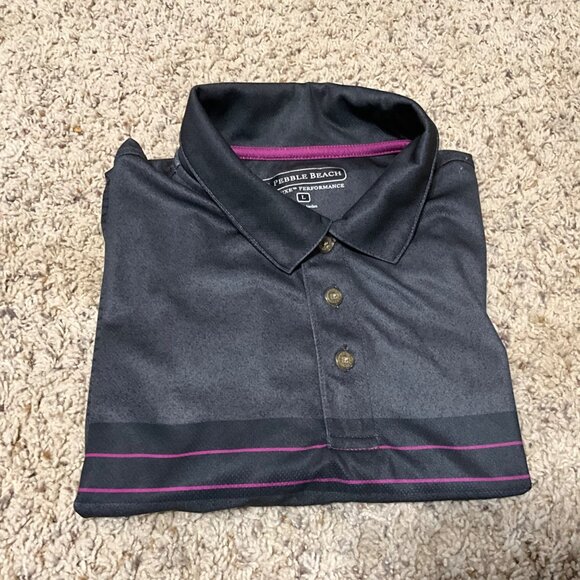 Pebble Beach Mens Performance Polo Shirt Black With Purple Stripes Size Large - Picture 6 of 13